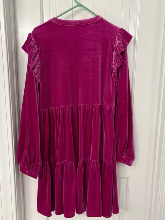 JODIFL Magenta Velvet Ruffle Tiered Dress - Picture 3 of 3